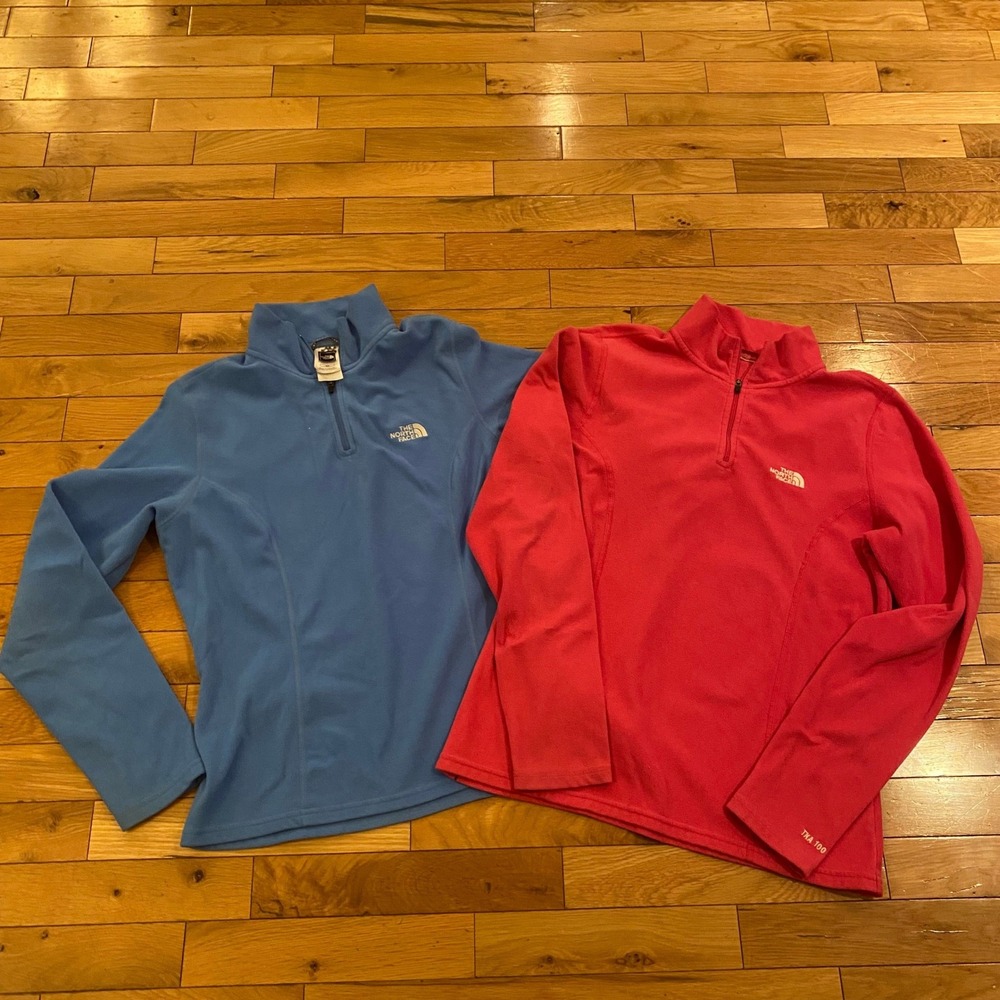 The North Face TKA 100 Fleece Quarter Zip Pullover Bundle Womens Small Pink Blue